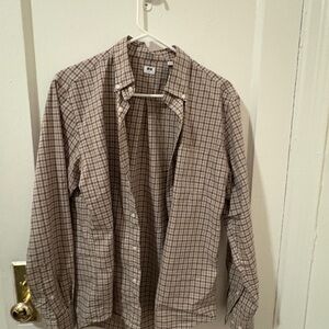 Uniqlo Men's Plaid Button Down Shirt - Brown and White